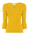 Elisabetta Franchi Ribbed Sweater With Necklace In Mustard Yellow