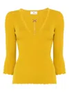 Elisabetta Franchi Ribbed Sweater With Necklace In Yellow