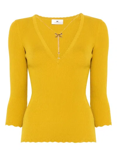 ELISABETTA FRANCHI NECKLACE-DETAIL RIBBED TOP