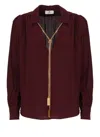 Elisabetta Franchi Necklace Embellished Georgette Blouse In Bordeaux