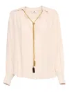 Elisabetta Franchi Necklace Embellished Georgette Blouse In Pink