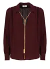 Elisabetta Franchi Necklace Embellished Georgette Blouse In Rouge Noir