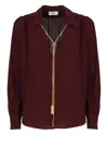 Elisabetta Franchi Necklace Embellished Georgette Blouse In Rouge Noir
