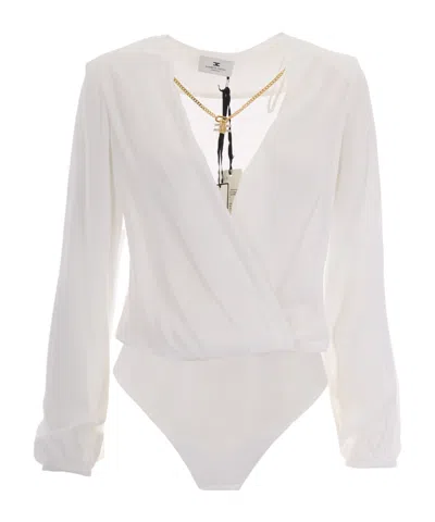 Elisabetta Franchi Bodysuit In Viscose Georgette Fabric With Necklace In White
