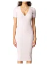 Elisabetta Franchi Necklace Embellished Ribbed Dress In Pink