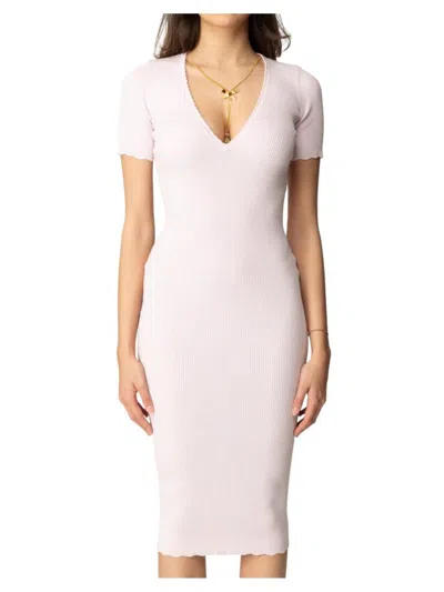 Elisabetta Franchi Necklace Embellished Ribbed Dress In Pink