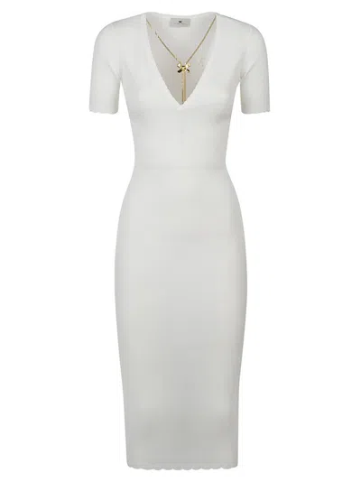 Elisabetta Franchi Ribbed-knit Midi Dress In White