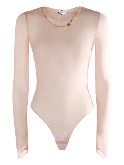 ELISABETTA FRANCHI NECKLACE-EMBELLISHED SHEER BODYSUIT