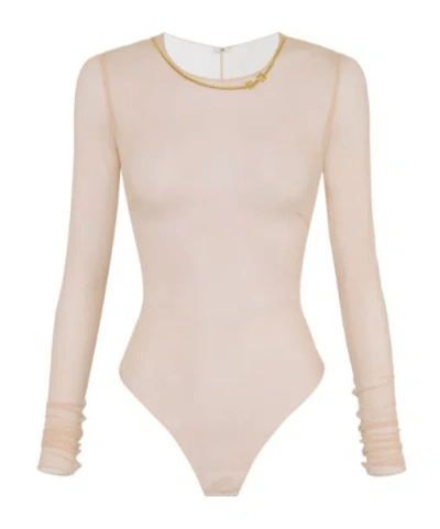 Elisabetta Franchi Necklace-embellished Sheer Bodysuit In Neutral