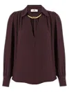 Elisabetta Franchi Jewel Detailed Georgette Blouse In Brown