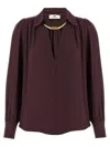Elisabetta Franchi Jewel Detailed Georgette Blouse In Brown