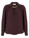 Elisabetta Franchi Jewel Detailed Georgette Blouse In Brown