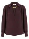 Elisabetta Franchi Jewel Detailed Georgette Blouse In Brown