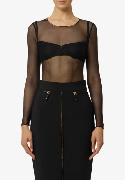 Elisabetta Franchi Necklace-embellished Sheer Bodysuit In Black