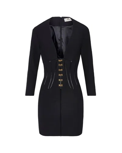 ELISABETTA FRANCHI NEOPRENE DRESS WITH BLACK CORSET DETAILS