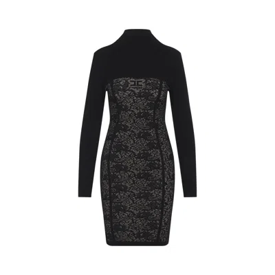 Elisabetta Franchi Black Lace Bodice High-neck Viscose-blend Mini Dress