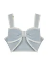 Elisabetta Franchi Cropped-top Mit Schleifendetail In Sky Blue/avorio