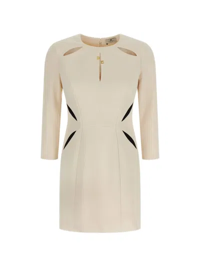 Elisabetta Franchi Cut-out Mini Dress With Asymmetrical Logo And Contrast Patchwork In Multi