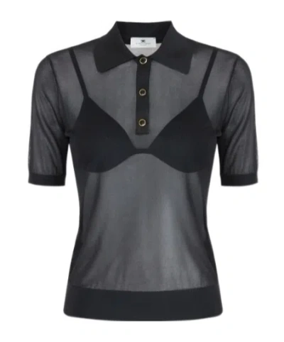 Elisabetta Franchi Nylon Polo Shirt With Bra In Black