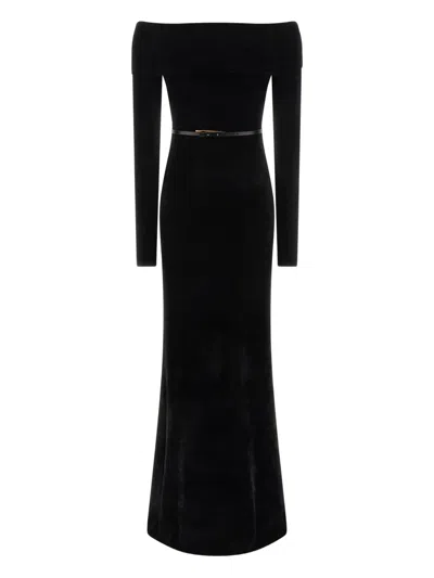 ELISABETTA FRANCHI OFF-SHOULDER BELTED DRESS