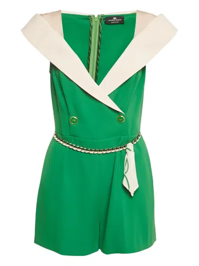 Pre-owned Elisabetta Franchi Off-shoulder Belted Playsuit In Green