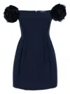 Elisabetta Franchi Mini Dress With Floral Embellishments And Off-the-shoulder Design In Black