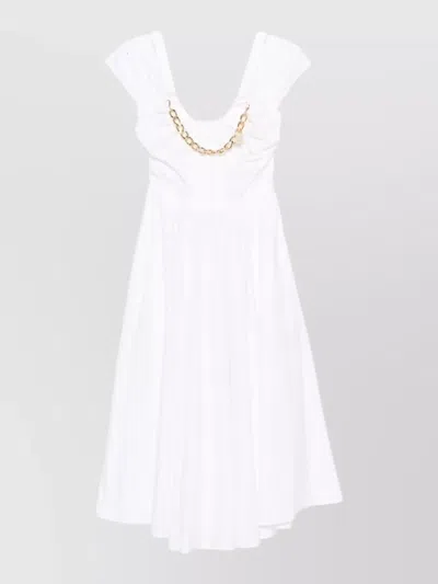 Elisabetta Franchi Off Shoulder Midi Dress Chain Detail In White