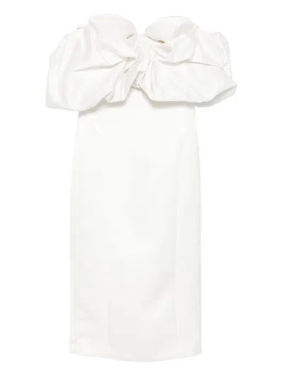 Elisabetta Franchi Bow-detail Off-shoulder Midi Dress In White