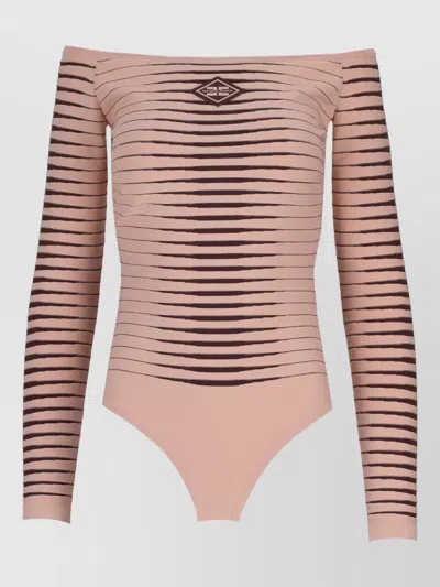 Elisabetta Franchi Off Shoulder Striped Long Sleeve Bodysuit In Multi