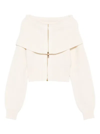Elisabetta Franchi Off-shoulder Zip-fastening Cardigan In Neutral