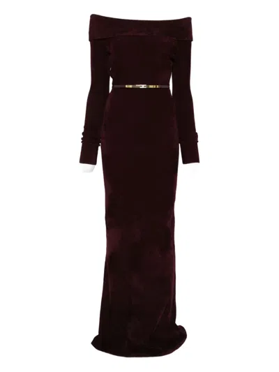Elisabetta Franchi Off-the-shoulder Belted Dress In Red