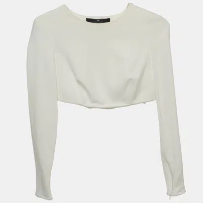 Pre-owned Elisabetta Franchi Off-white Crepe Long Sleeve Crop Top S