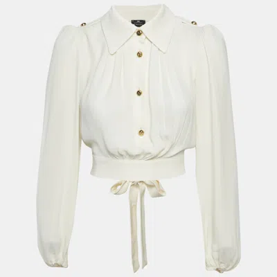 Pre-owned Elisabetta Franchi Off-white Crepe Tie-up Blouse S