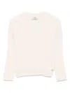 Elisabetta Franchi Beige V-neck Sweater With Side-buttoned Sleeves In Neutral