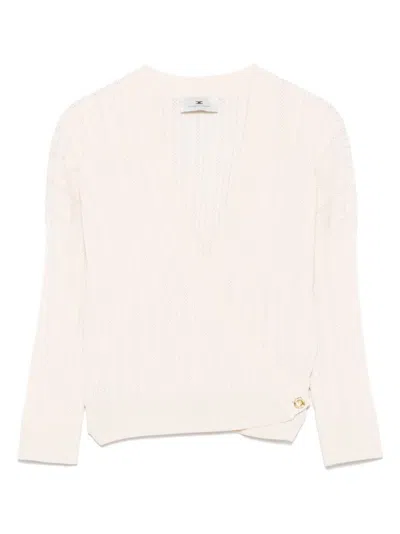 ELISABETTA FRANCHI OFF WHITE POINTELLE WRAP TOP