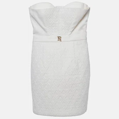 Elisabetta Franchi Off White Textured Velvet Strapless Mini Dress