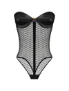 Elisabetta Franchi Shoulder Bare Bodysuit Mesh Panel Geometric