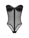 Elisabetta Franchi Shoulder Bare Bodysuit Mesh Panel Geometric In Black