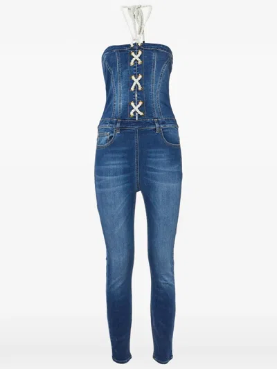 Pre-owned Elisabetta Franchi Off-shoulder Jumpsuit In Blue
