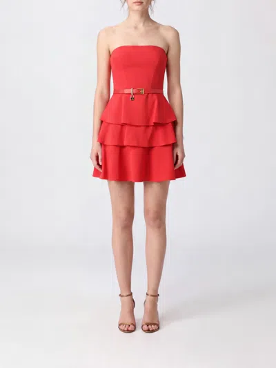 Elisabetta Franchi Off-the-shoulder Jersey Mini Sheath Dress With Ruffles In Red