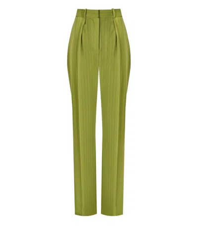 ELISABETTA FRANCHI OLIVE GREEN COOL WOOL TROUSERS WITH PINSTRIPE DETAILING