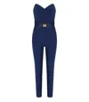 Elisabetta Franchi Sweetheart Neckline Jumpsuit With Jewel Detailing And Silhouette In Blue