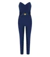 Elisabetta Franchi Sweetheart Neckline Jumpsuit With Jewel Detailing And Silhouette In Blue