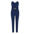 Elisabetta Franchi Sweetheart Neckline Jumpsuit With Jewel Detailing And Silhouette In Blue