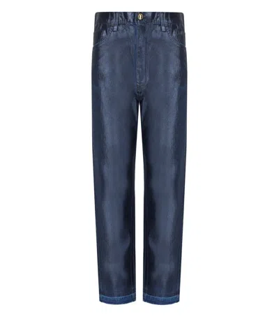 Elisabetta Franchi Oltremare Laminated Baggy Jeans In Blue
