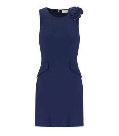 ELISABETTA FRANCHI ELISABETTA FRANCHI OLTREMARE SHEATH DRESS WITH BROOCH