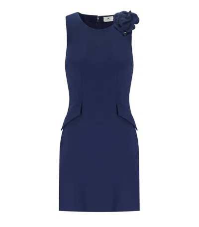 Elisabetta Franchi Oltremare Sheath Dress With Brooch In Blue