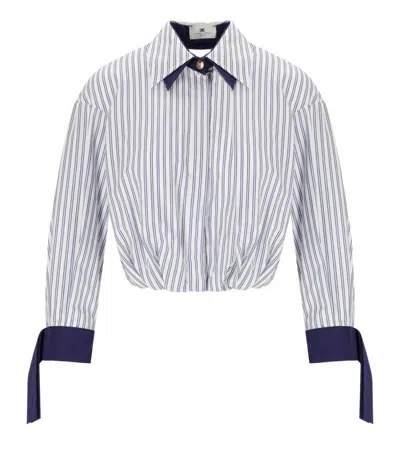 Elisabetta Franchi Oltremare Striped Cropped Shirt In White