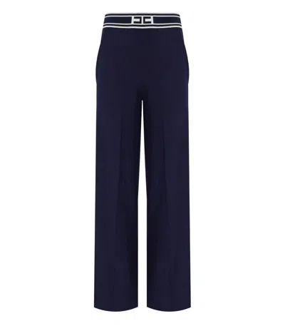 Elisabetta Franchi Oltremare Trouser With Bands In Blue