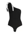 Elisabetta Franchi One-shoulder Textured Bodysuit In Black